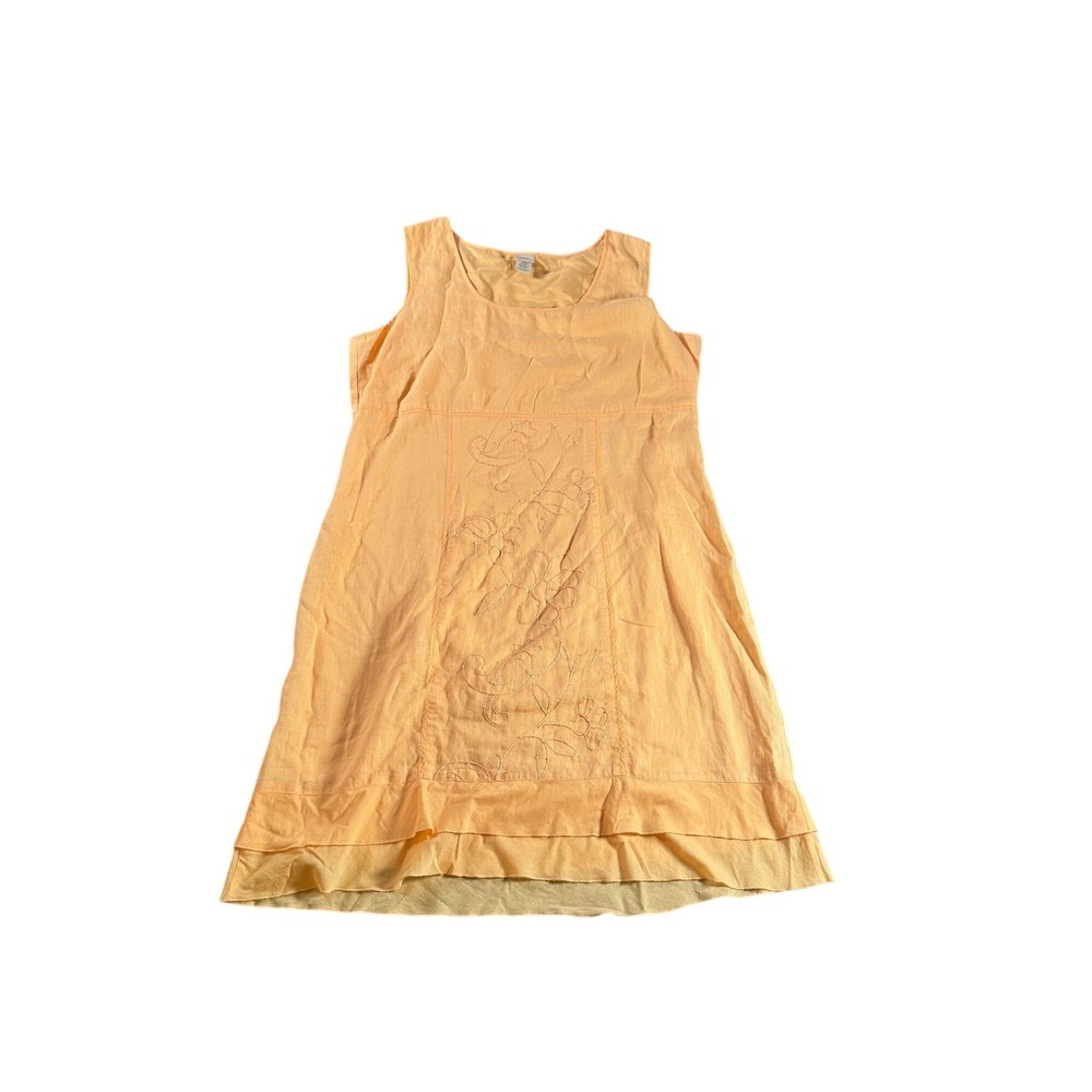 J. Jill‎ Orange Linen Blend Embroidered Sequin Shift Dress Sleeveless Womens 14